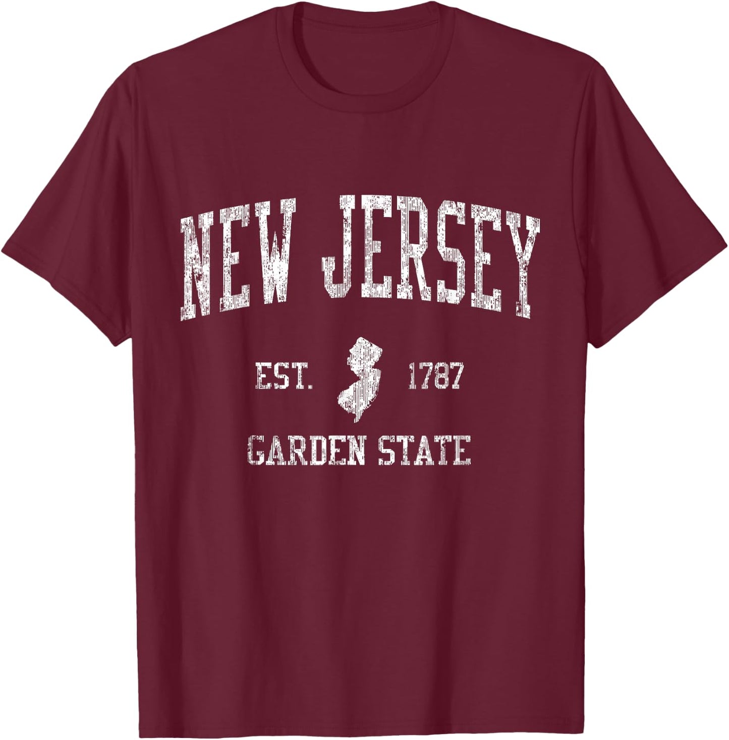 New Jersey Vintage Sports Design NJ T-Shirt - T-Shirt | Maroon