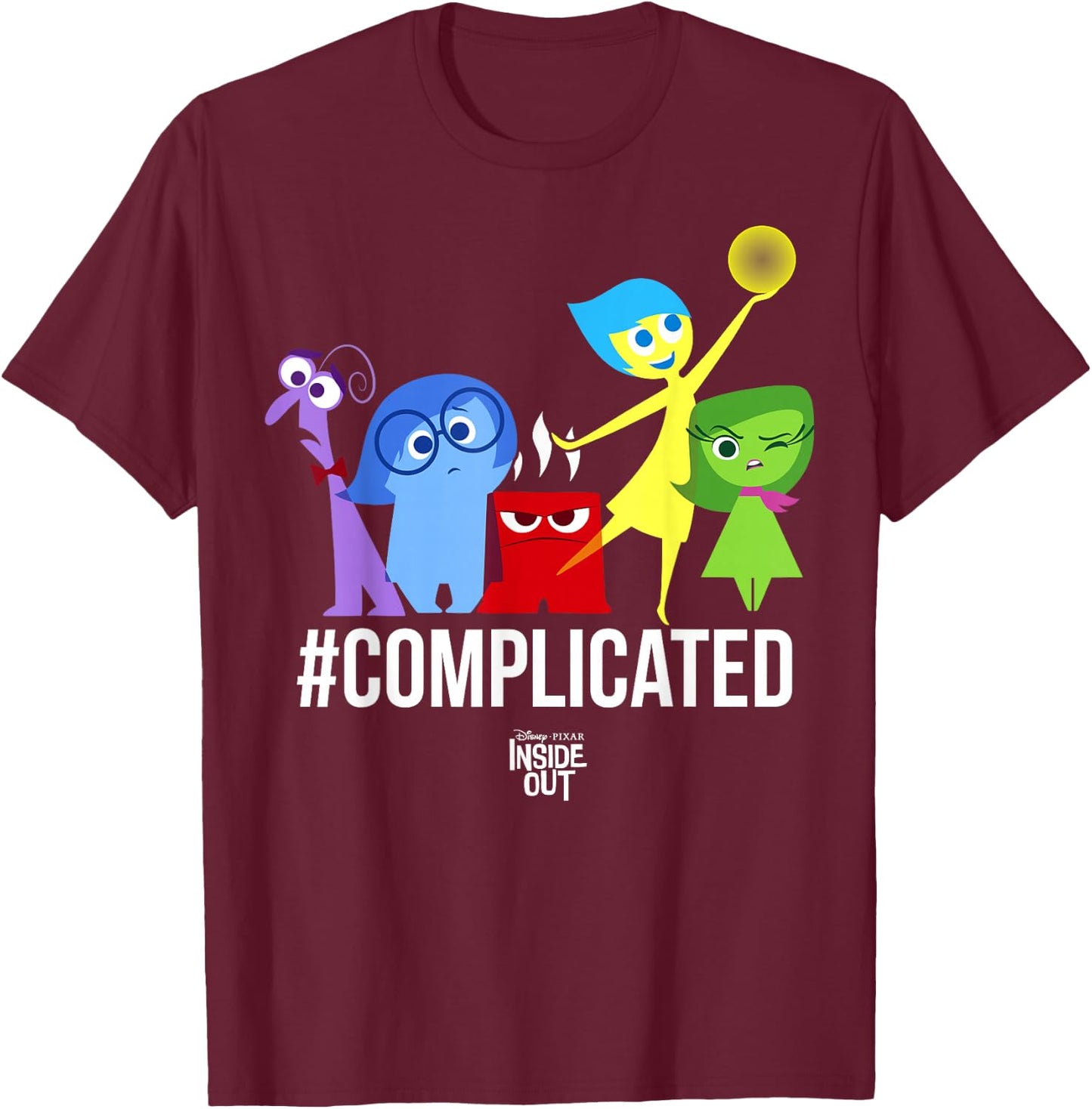 Disney Pixar Inside Out Complicated Emotions Group Shot T-Shirt - T-Shirt | Maroon