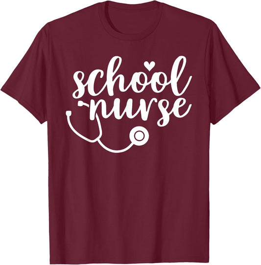 Cute School Nurse Appreciation T-Shirt - T-Shirt | Maroon