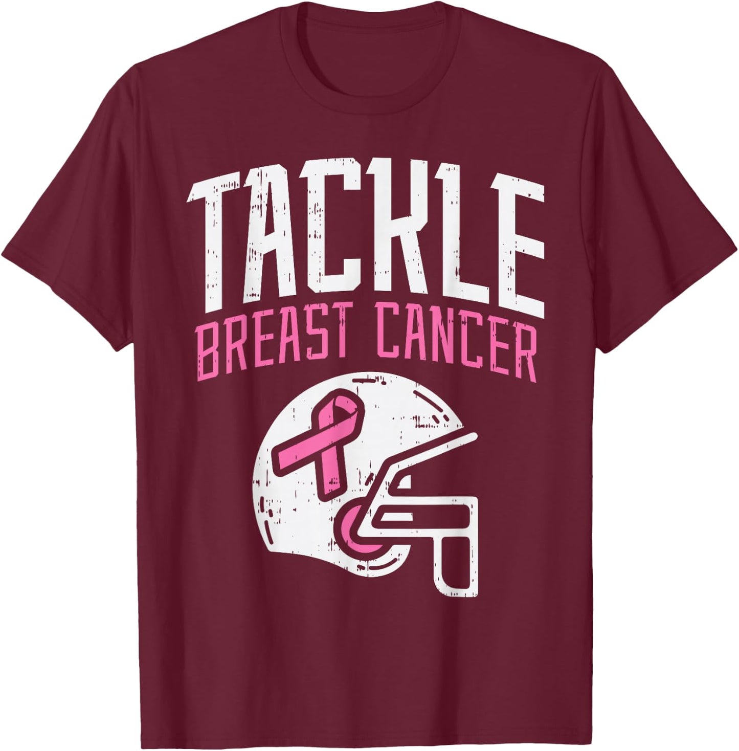 Tackle Breast Cancer Football Breast Cancer Awareness Gift T-Shirt - T-Shirt | Maroon