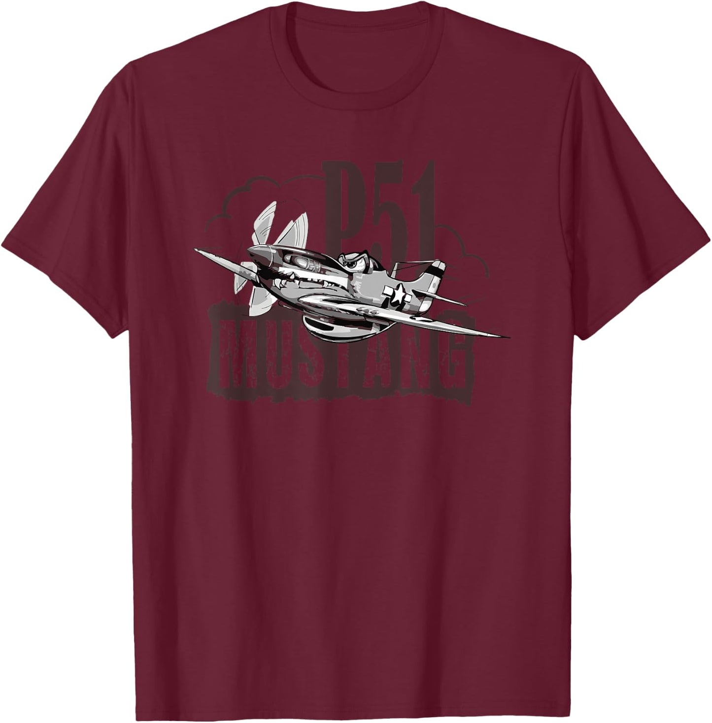 P51 Mustang T shirt WW2 Fighter T-Shirt - T-Shirt | Maroon