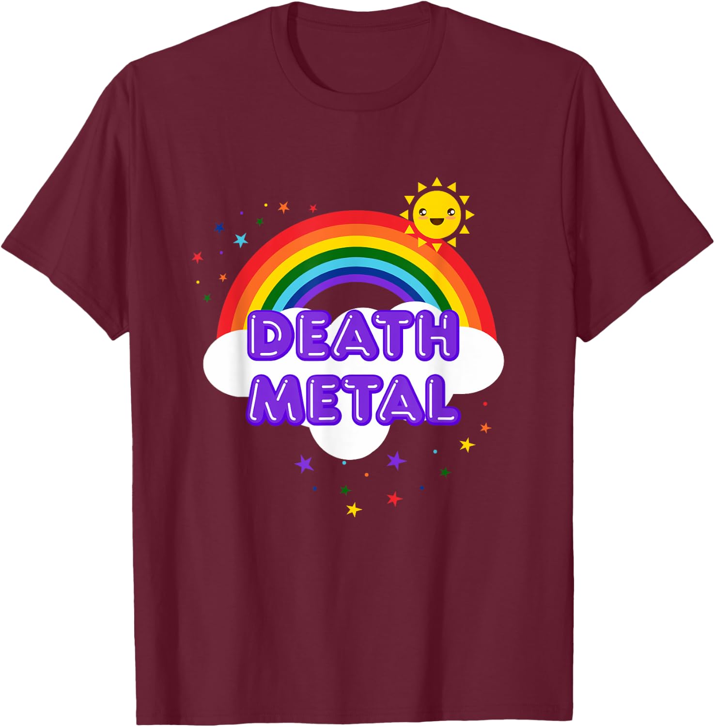 Death Metal Rainbow - Funny Heavy Metal Cool Pink T-Shirt - T-Shirt | Maroon