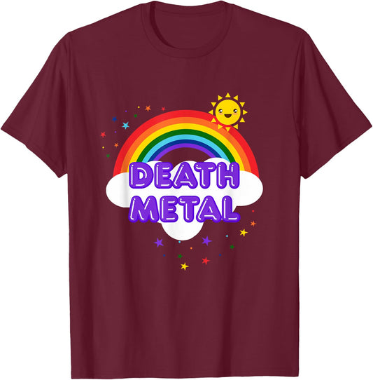 Death Metal Rainbow - Funny Heavy Metal Cool Pink T-Shirt - T-Shirt | Maroon