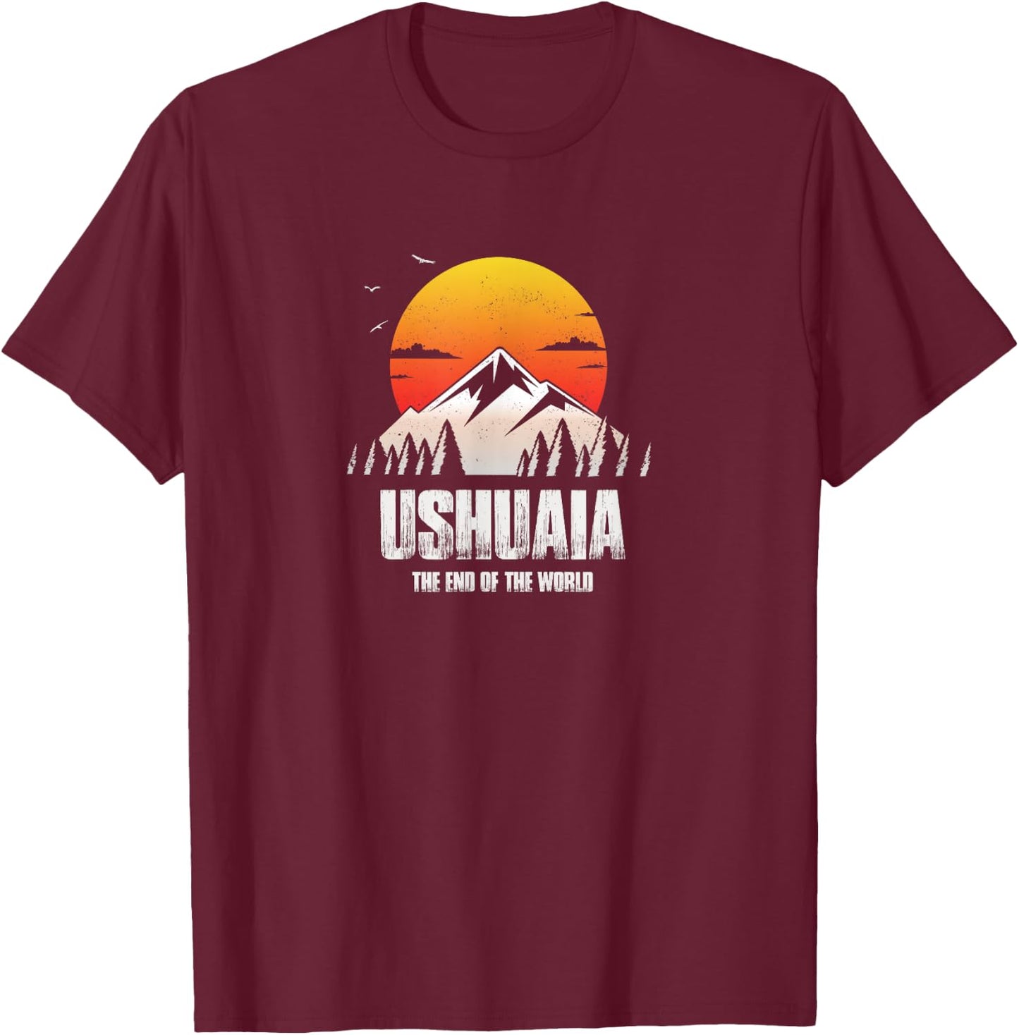 Ushuaia Men's Retro Ushuaia-themed , Black, Small T-Shirt - T-Shirt | Maroon