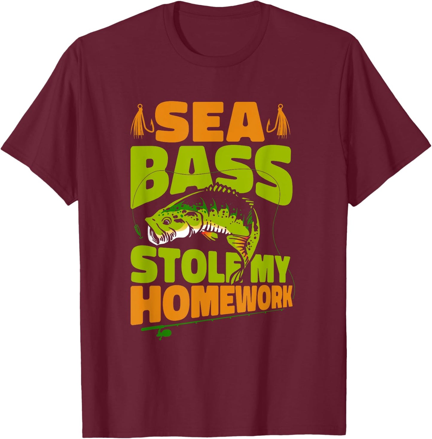 Sea Bass Stole My Homework Fisherman Bass Fishing T-Shirt - T-Shirt | Maroon