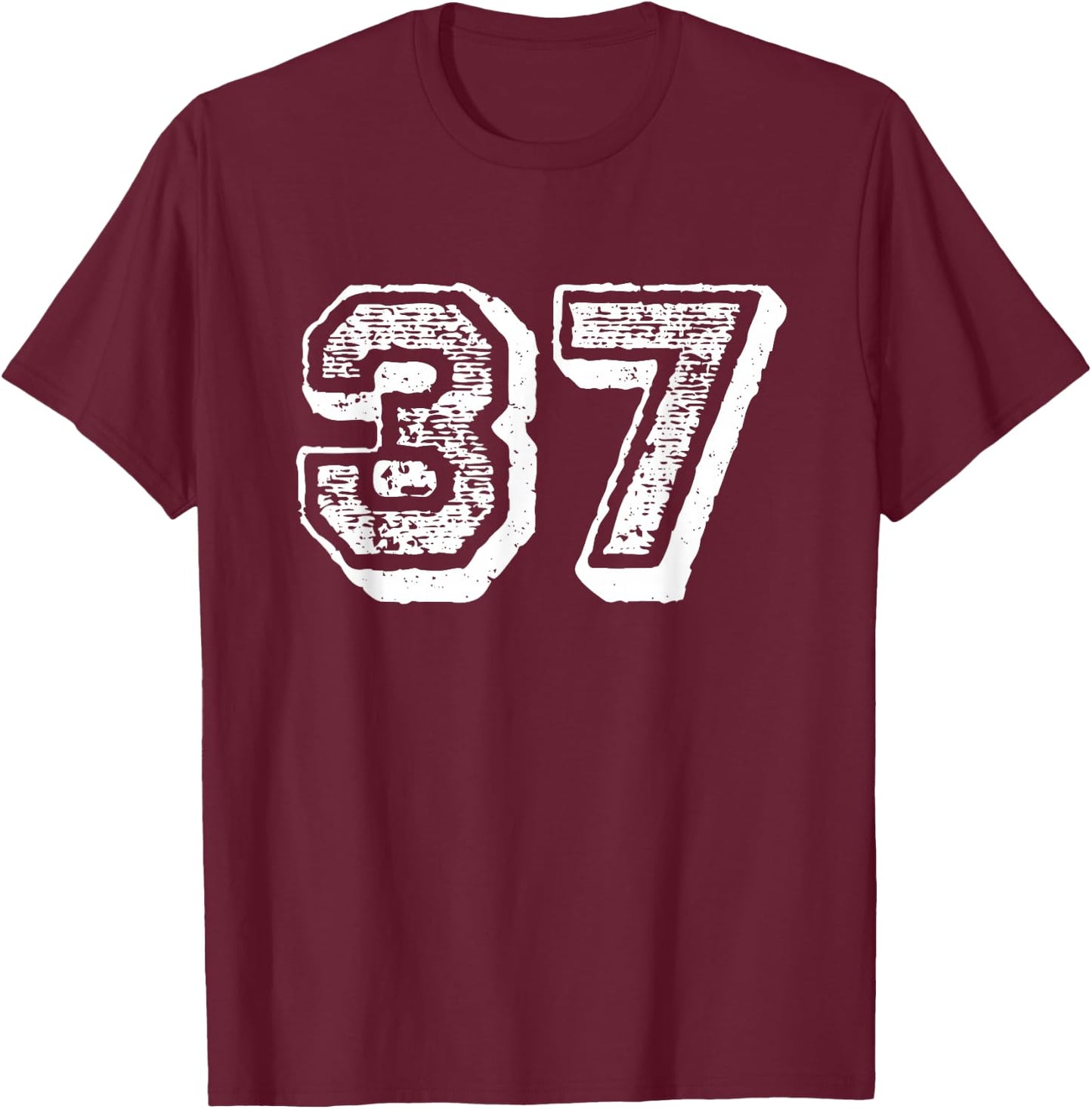 Number 37 Sports Jersey Player #37 Fan Front Print Vintage T-Shirt - T-Shirt | Maroon