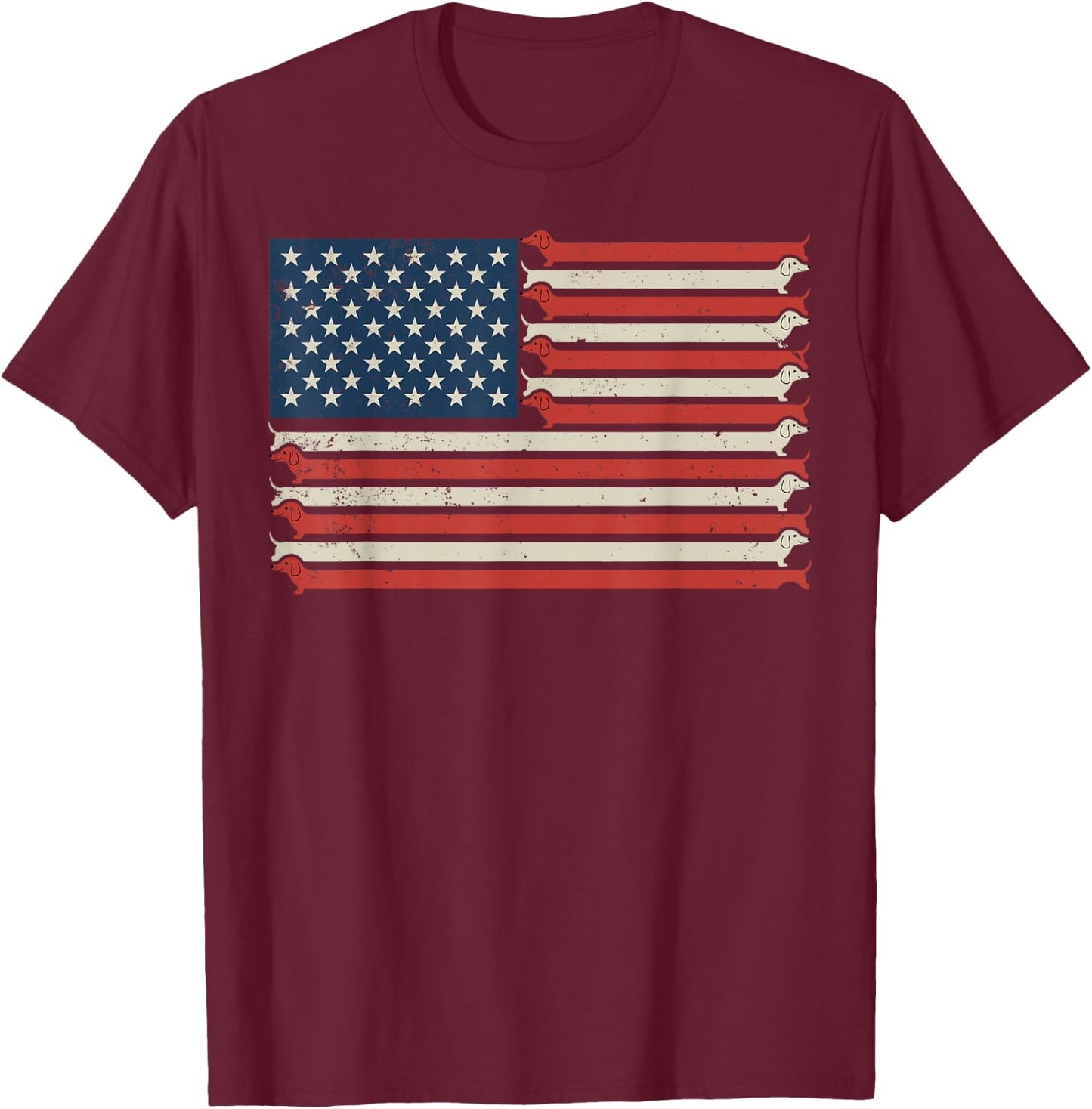 Wiener Dog 4th of July Patriotic Dachshund American Flag T-Shirt - T-Shirt | Maroon