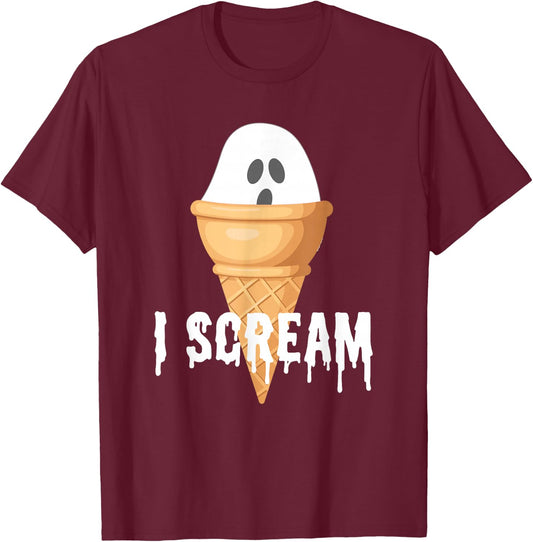 Ice Cream Halloween Costume Funny I Scream Ghost Pun T-Shirt - T-Shirt | Maroon