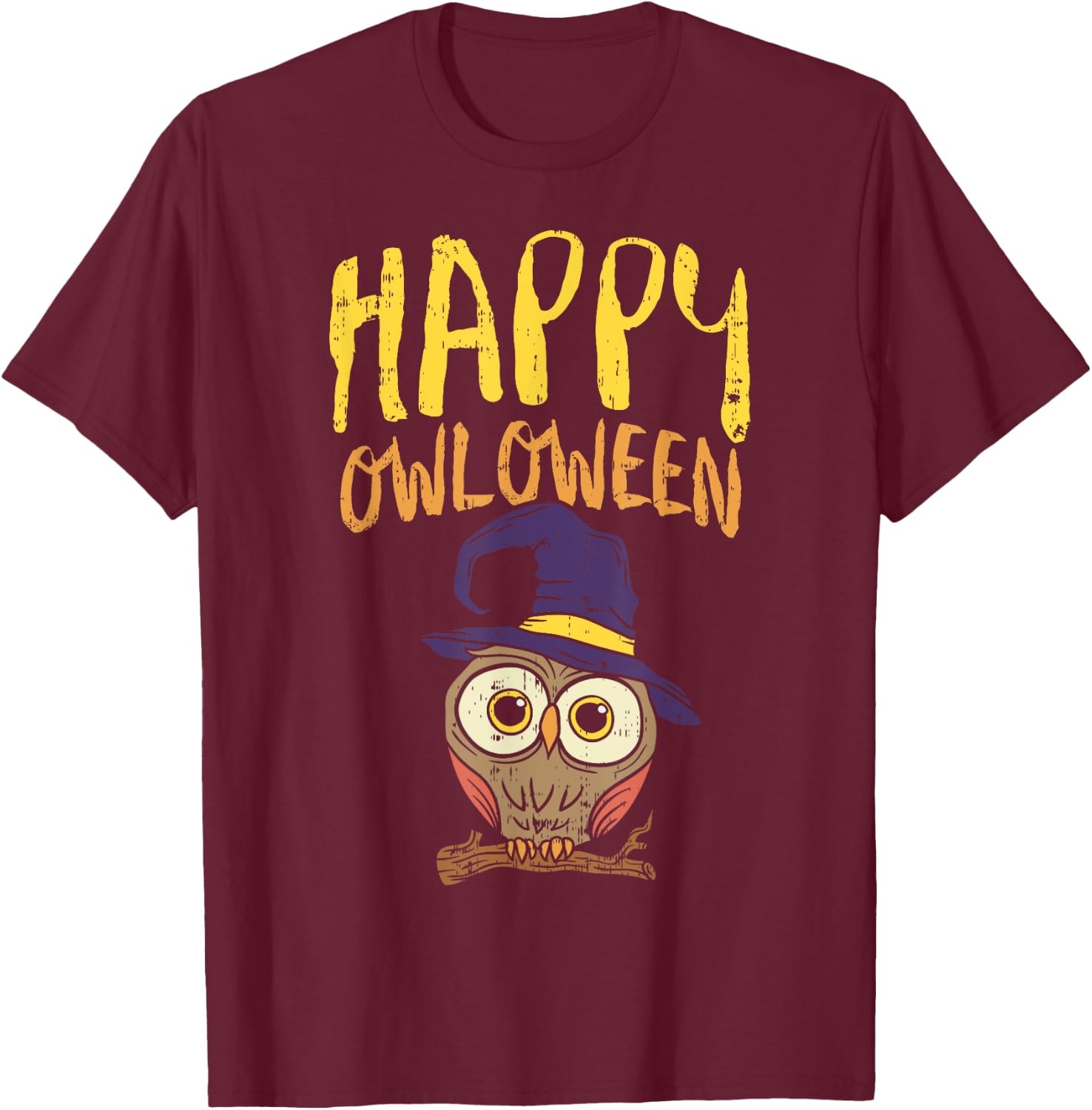 Funny Halloween Shirt Happy Owloween Owl Lover Bird Costume T-Shirt - T-Shirt | Maroon