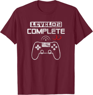 Level 2 Complete 2nd Wedding Anniversary Video Gamer Him Her T-Shirt - T-Shirt | Maroon