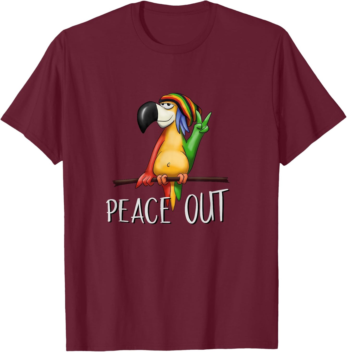 Peace Out Funky Cool Bird Drawing Chilling Reggae Parrot T-Shirt - T-Shirt | Maroon