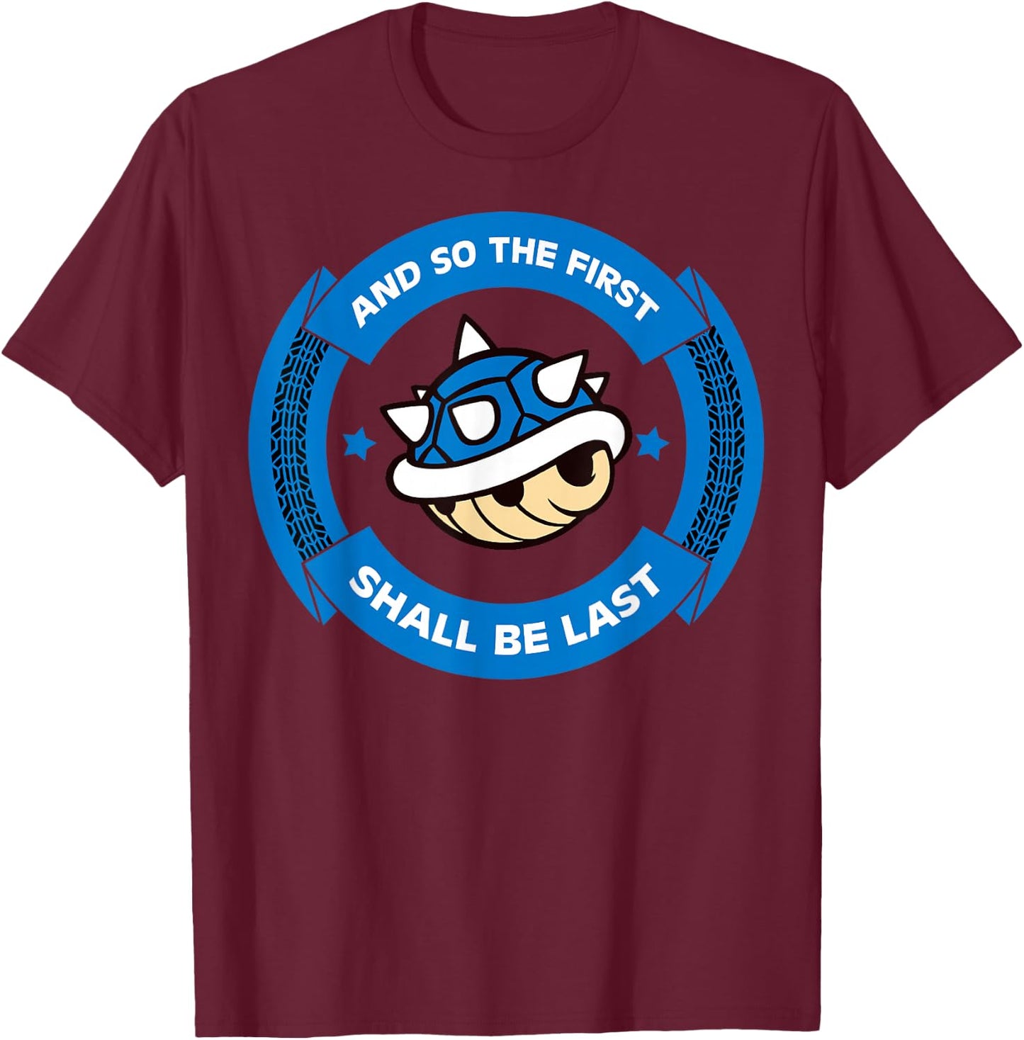 Nintendo Mario Kart Blue Shell Circle Text T-Shirt - T-Shirt | Maroon
