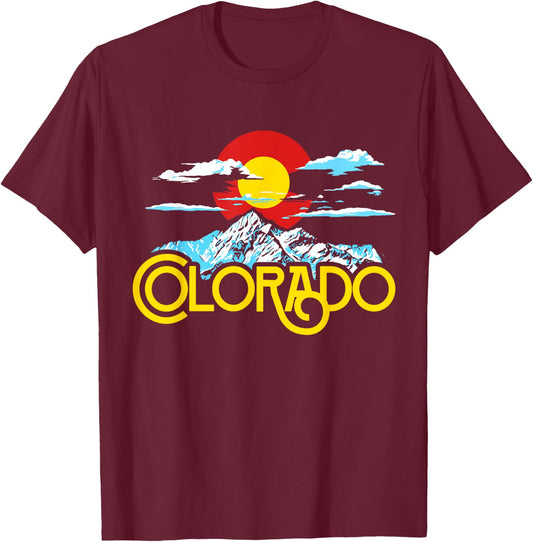 Vintage Colorado Flag Eighties Hipster Typography Mountains T-Shirt - T-Shirt | Maroon