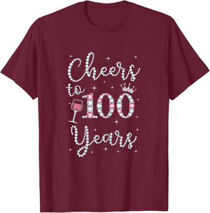 Cheers to 100 Years 1919 100th Birthday Gift T-Shirt - T-Shirt | Maroon