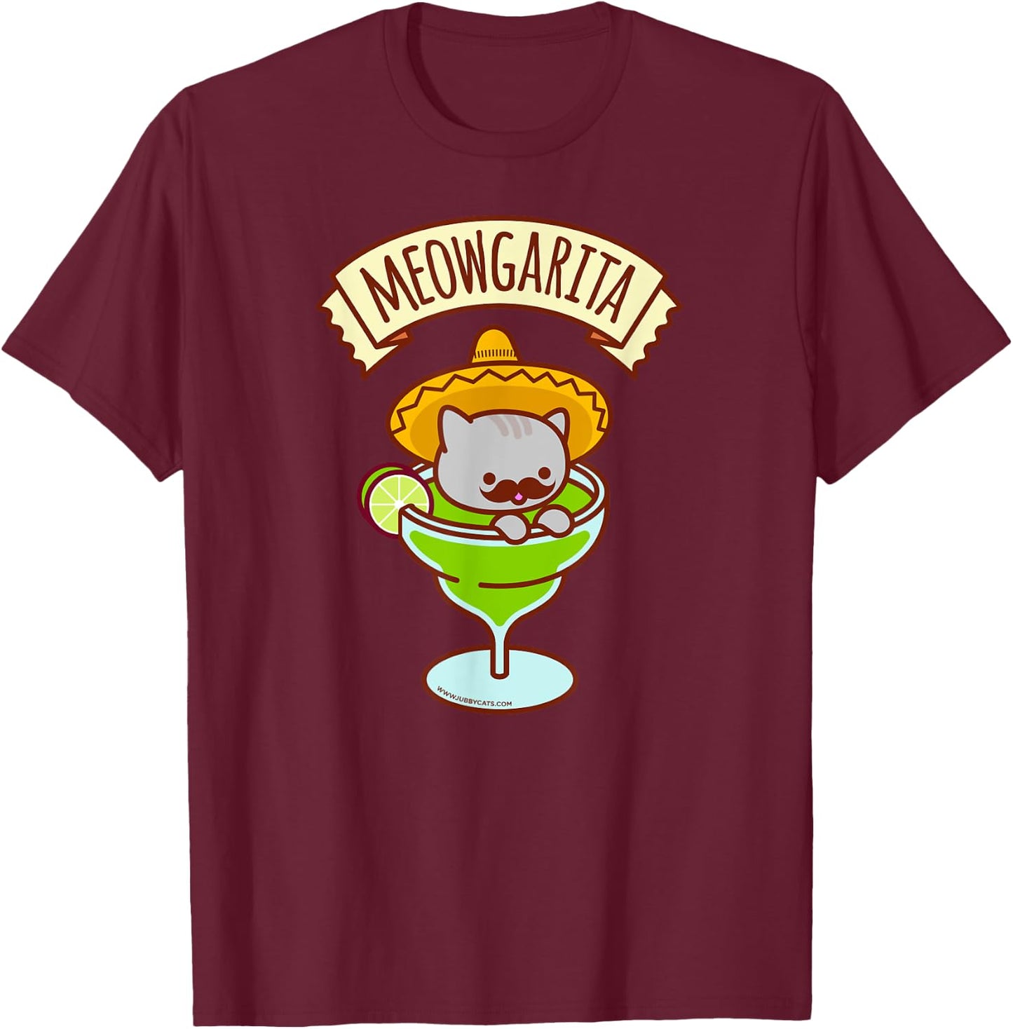 Funny Cat - MEOWGARITA - Mustache, Sombrero, Summer T-Shirt - T-Shirt | Maroon