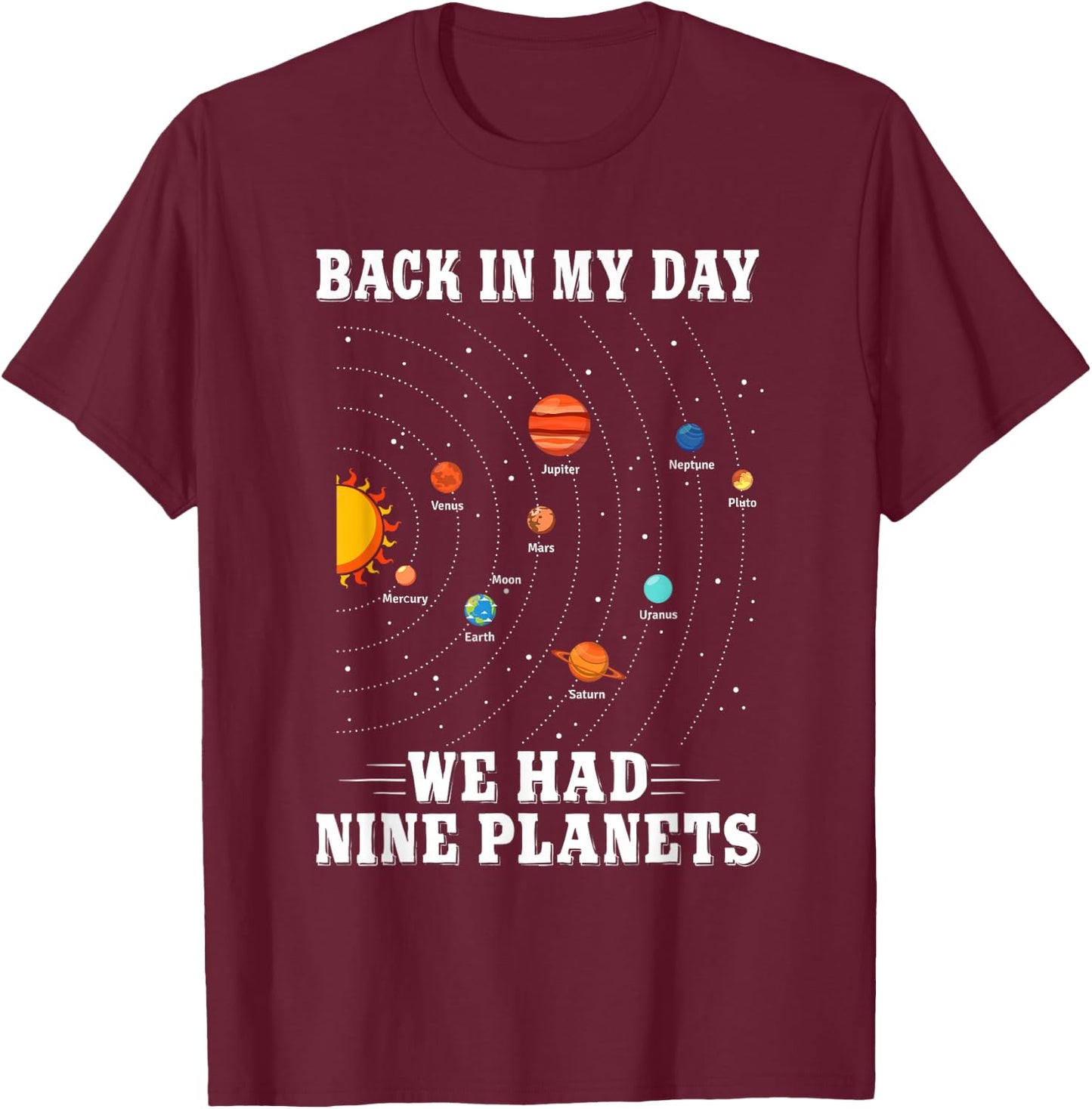 Pluto Planet Shirt Back in My Day We Had Nine Planets Pluto T-Shirt - T-Shirt | Maroon
