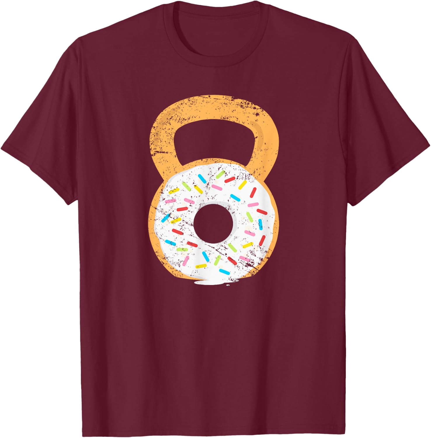 Kettlebell Donut, Funny Doughnut Fitness Joke T-Shirt - T-Shirt | Maroon