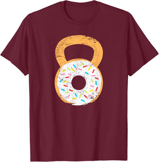Kettlebell Donut, Funny Doughnut Fitness Joke T-Shirt - T-Shirt | Maroon