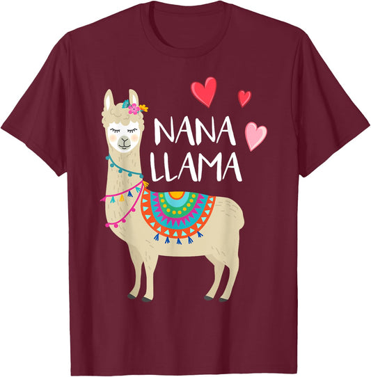 Nana Llama Cute Love Llamas & Alpacas Gift T-Shirt - T-Shirt | Maroon