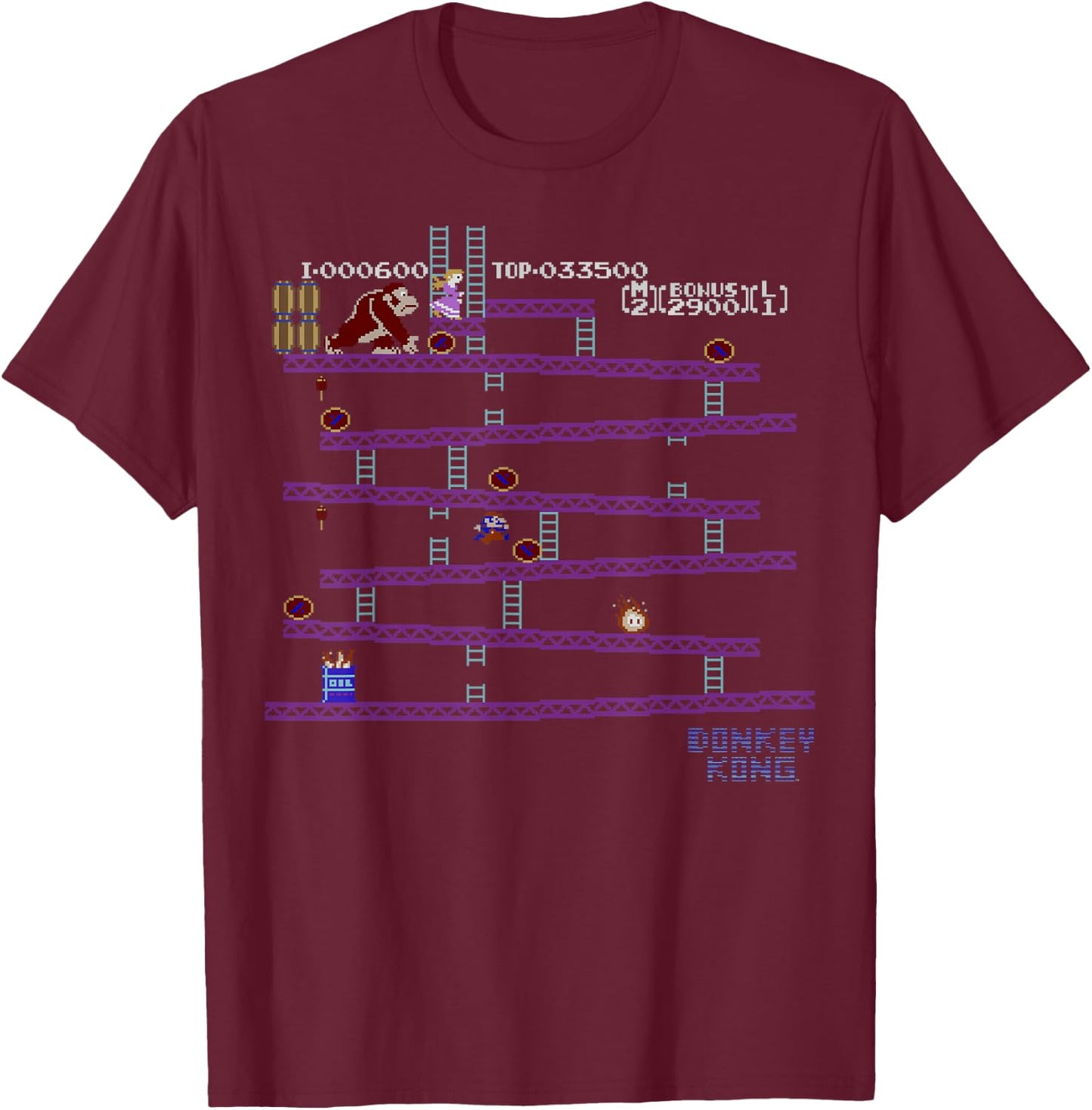 Nintendo Donkey Kong 8-Bit Side Scroll Graphic T-Shirt - T-Shirt | Maroon