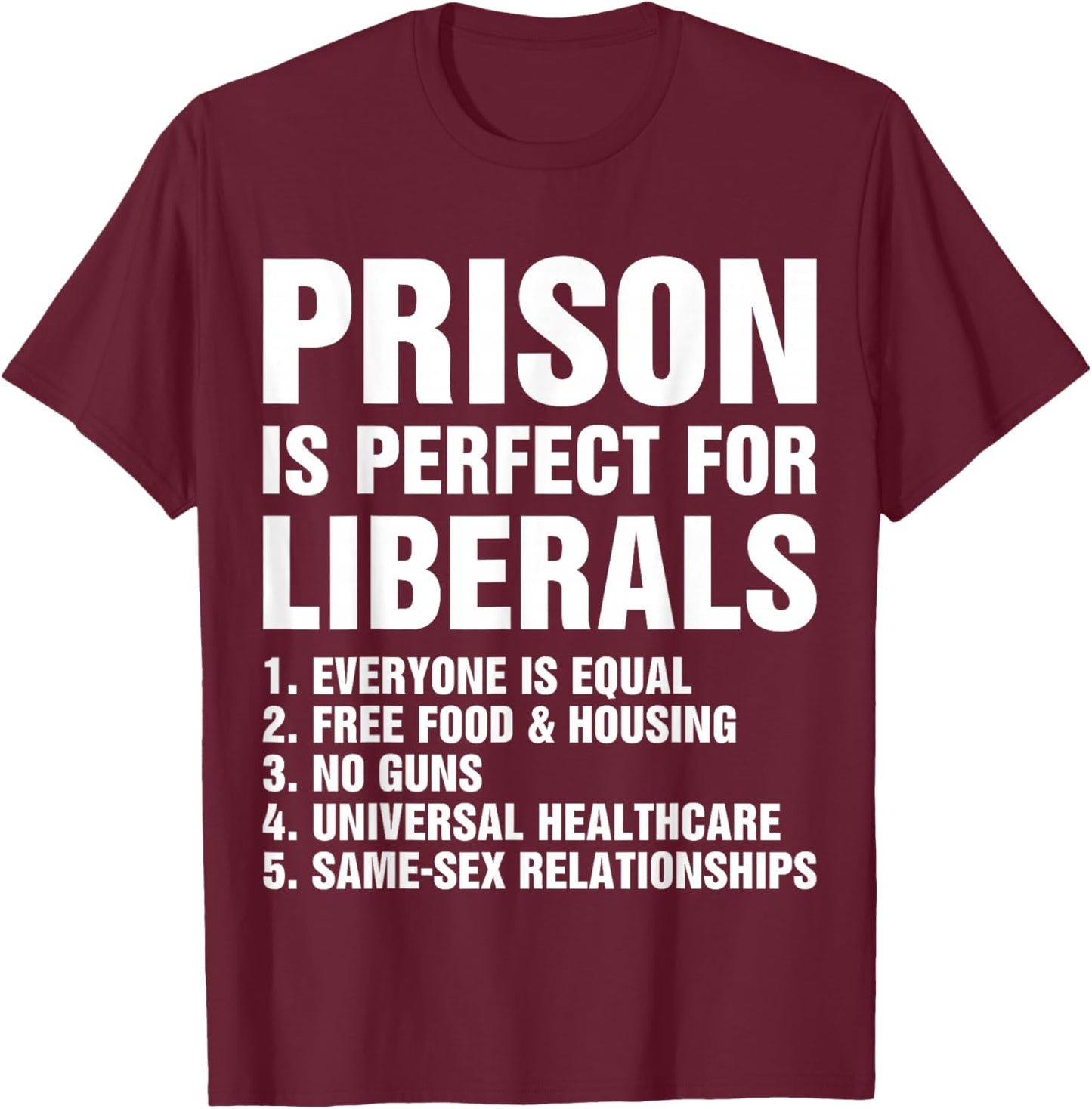 Prison is Perfect for Liberals - Anti Liberal T-Shirt - T-Shirt | Maroon