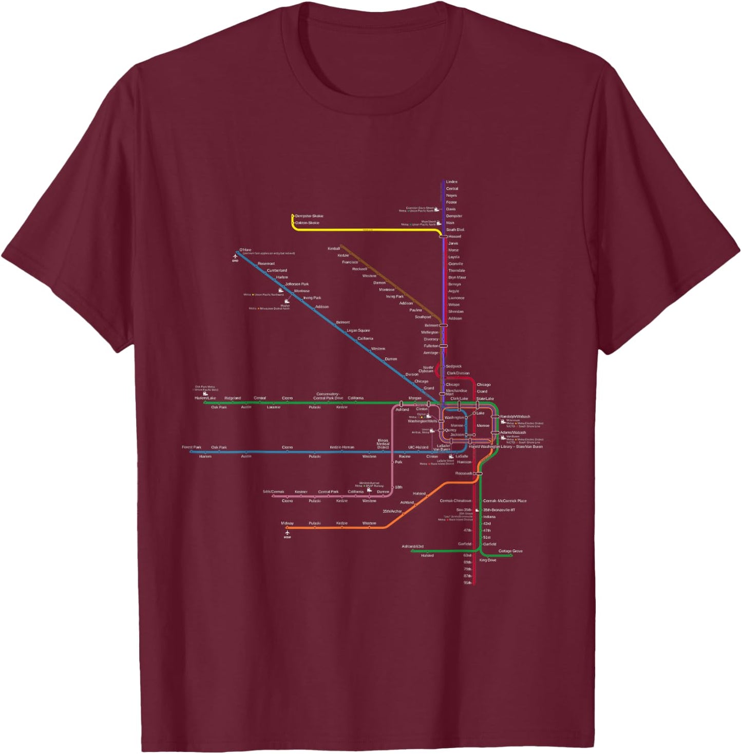 Chicago l Map CTA Elevated L Train Metro Transit T-Shirt - T-Shirt | Maroon