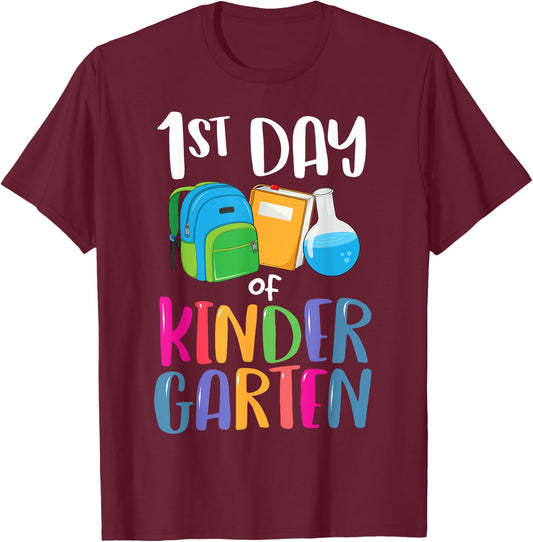 1st Day of Kindergarten Back to School First Kids Boys Girl T-Shirt - T-Shirt | Maroon