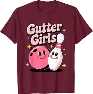 Cute Gutter Girls Bowling Team T-Shirt - T-Shirt | Maroon