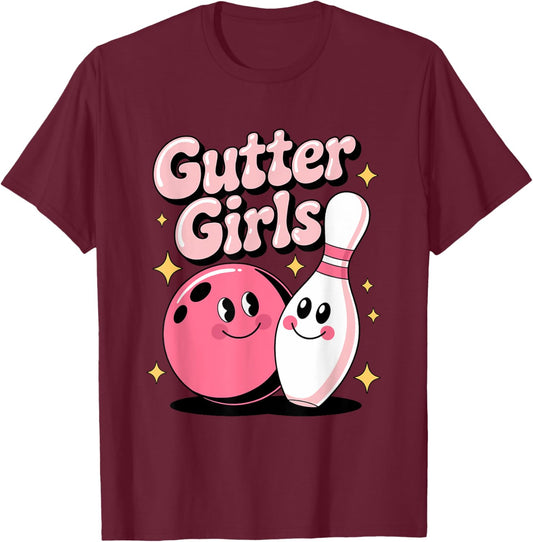 Cute Gutter Girls Bowling Team T-Shirt - T-Shirt | Maroon