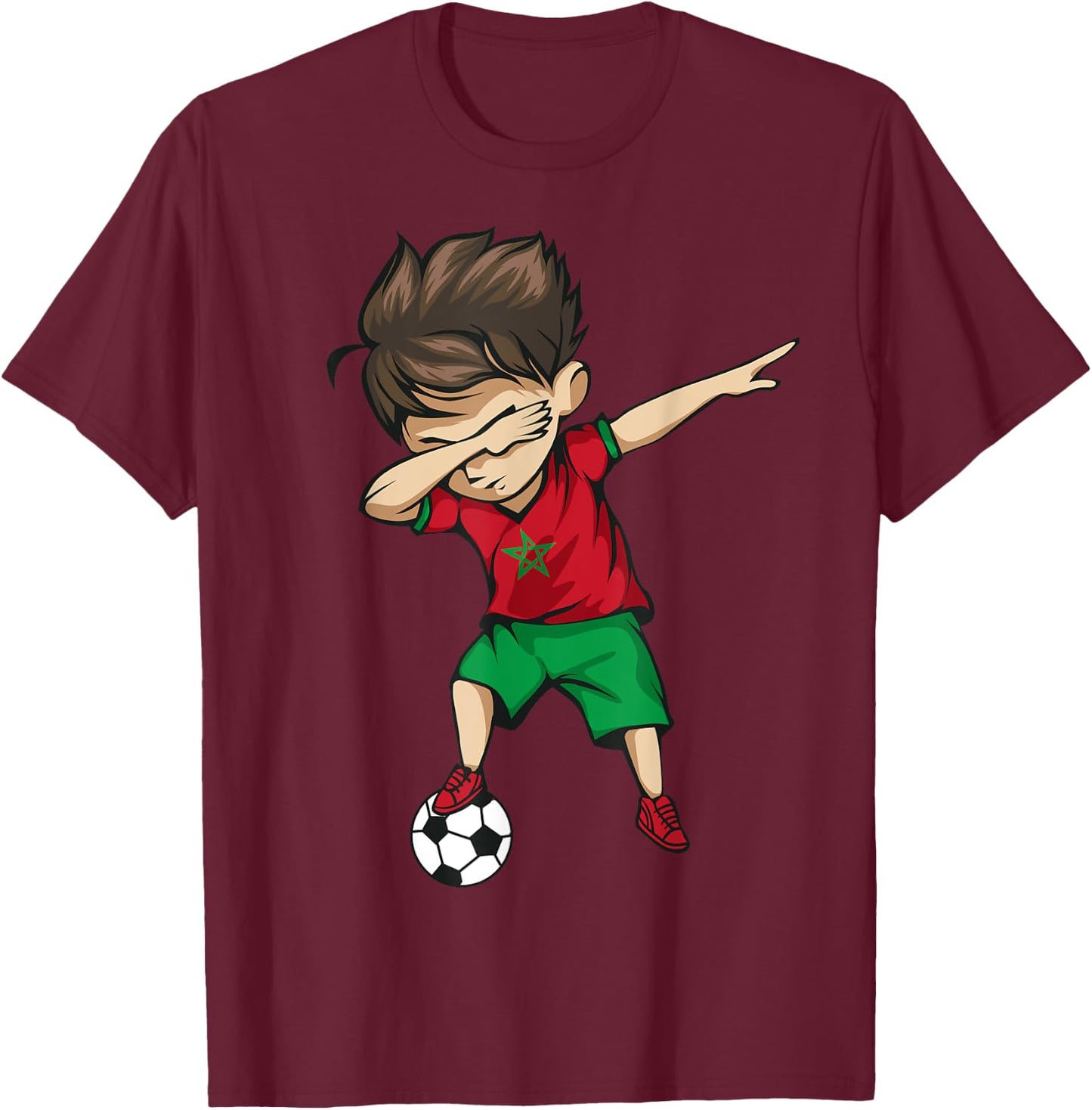 Dabbing Soccer Boy Morocco Jersey Shirt - Moroccan Football T-Shirt - T-Shirt | Maroon