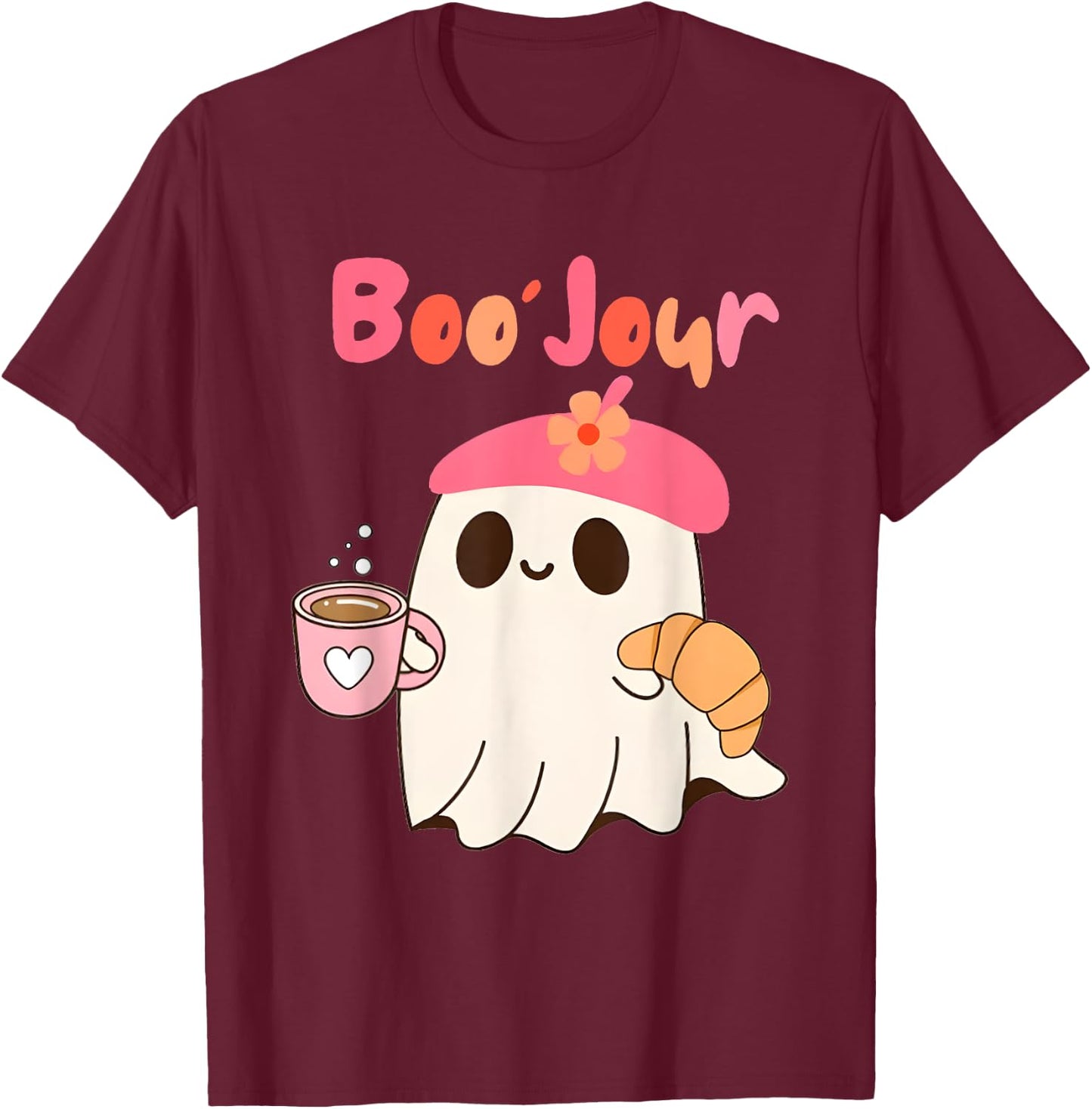 Boo Jour Ghost French Teacher Vintage Teacherlife Groovy T-Shirt - T-Shirt | Maroon