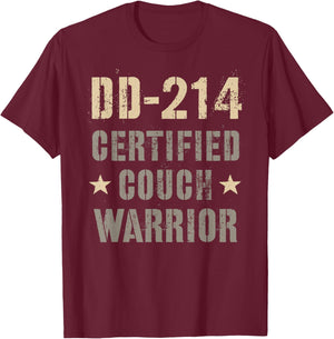 Funny DD-214 COUCH WARRIOR Alumni Proud Officer Military Gag T-Shirt - T-Shirt | Maroon