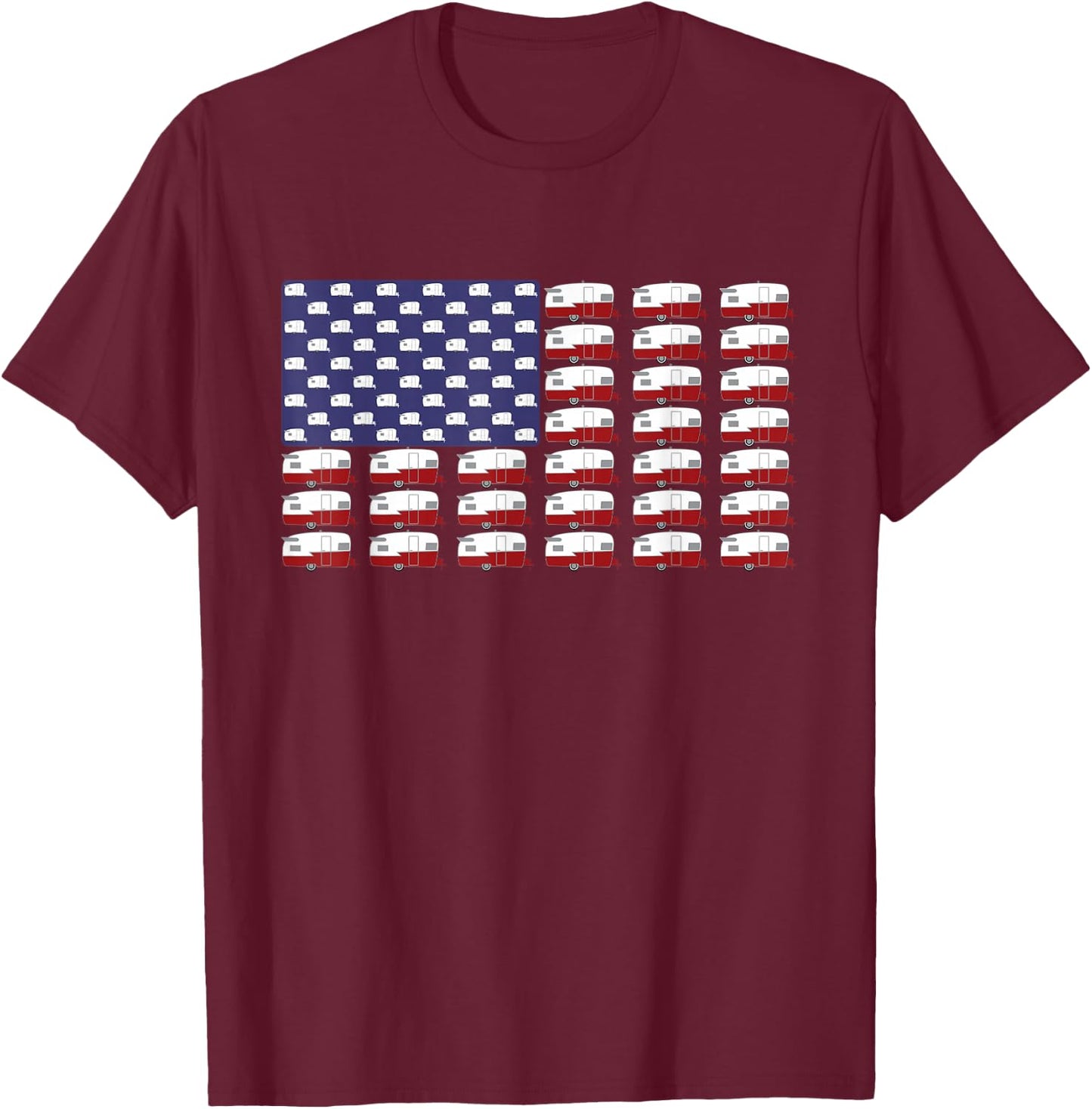 Vintage RV Camper Trailer American Flag T-Shirt - T-Shirt | Maroon