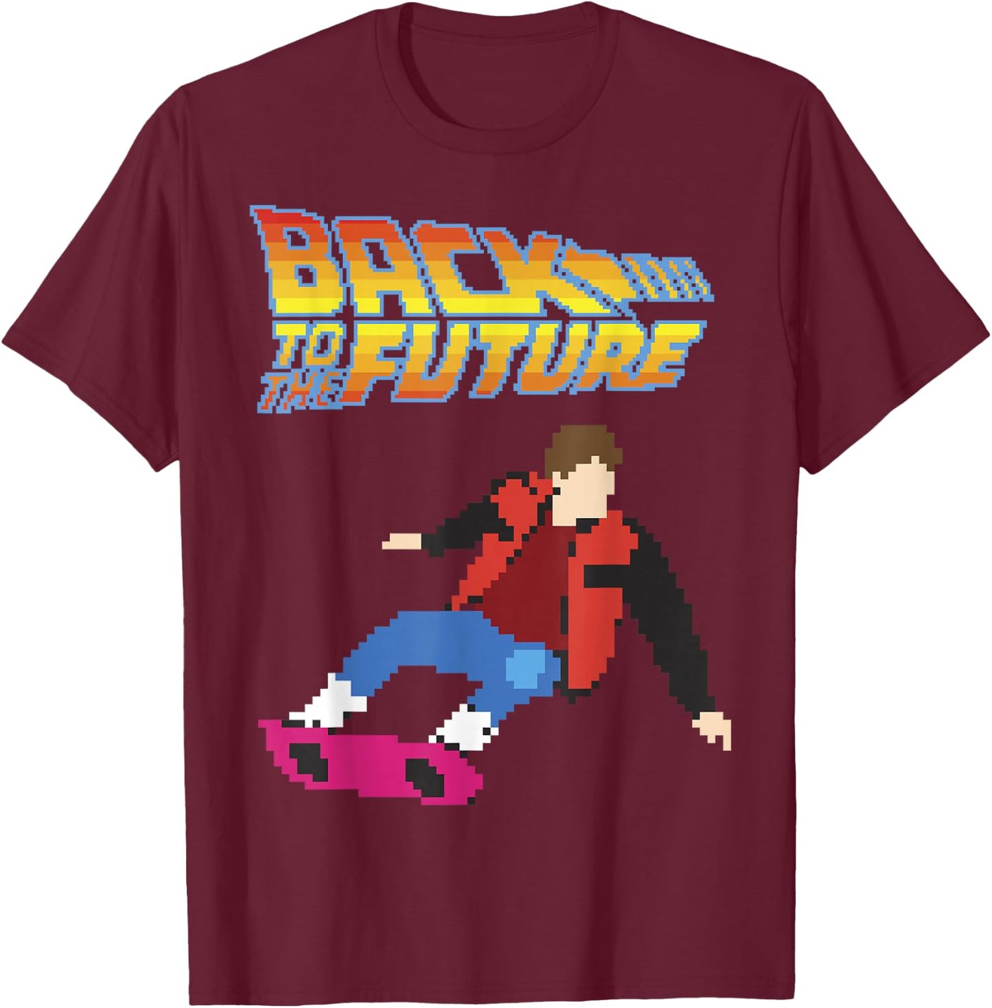 Back to The Future 8-Bit Marty on Hoverboard Graphic T-Shirt - T-Shirt | Maroon