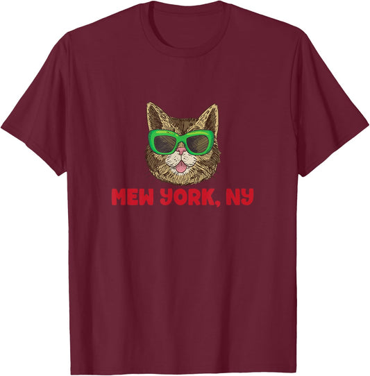 Mew York (New York) - Funny NY City State Cat Pun Men Women Girls Kids T-Shirt - T-Shirt | Maroon