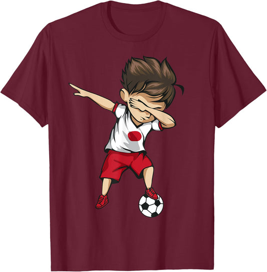 Dabbing Soccer Boy Japan - Japanese Football Soccer T-Shirt - T-Shirt | Maroon