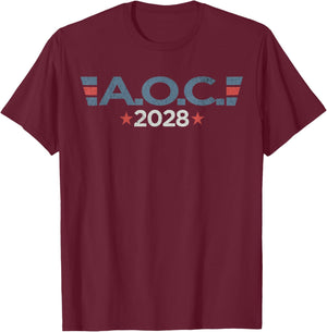 AOC 2028 President US Flag Election Campaign T-Shirt - T-Shirt | Maroon