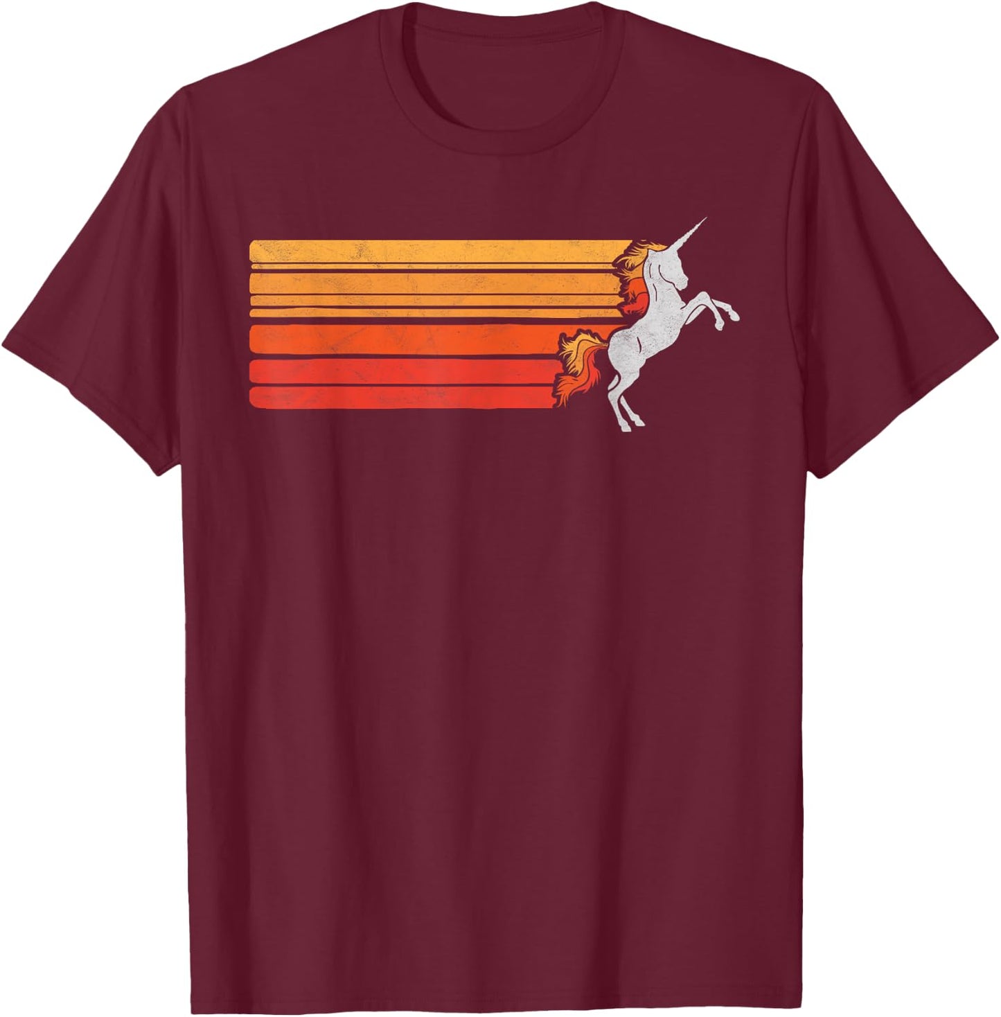 Retro Unicorn & Sun Rainbow Hair 80's Graphic T-Shirt - T-Shirt | Maroon