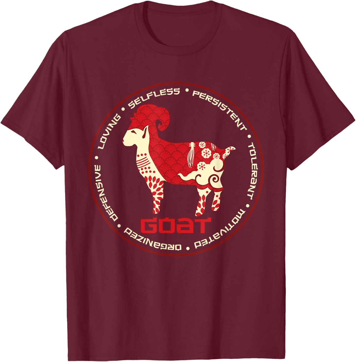 Chinese Zodiac Year of the Goat Astrology Horoscope Zodiac T-Shirt - T-Shirt | Maroon