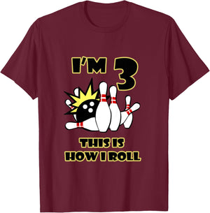 3 Year Old Birthday Party This is How I Roll Bowling T-Shirt - T-Shirt | Maroon