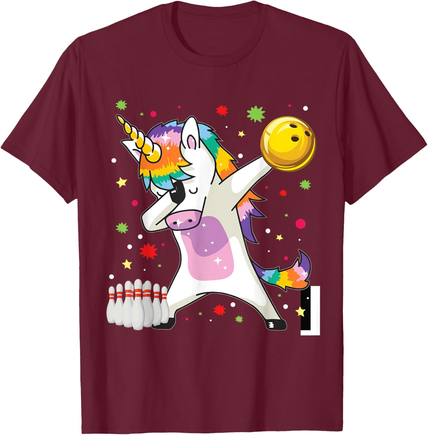 Dabbing Unicorn Bowling Funny Bowling Boy Girl T-Shirt - T-Shirt | Maroon