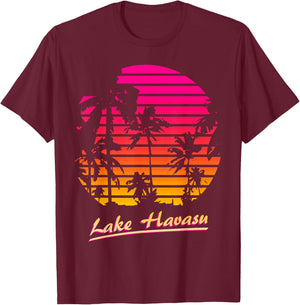 Lake Havasu Cool 80s Palm Trees Summer Sunset T-Shirt - T-Shirt | Maroon