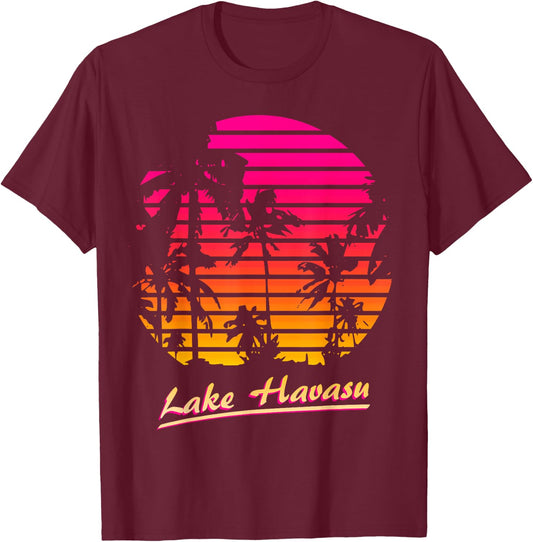 Lake Havasu Cool 80s Palm Trees Summer Sunset T-Shirt - T-Shirt | Maroon