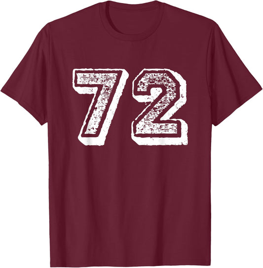 Number 72 Sports Jersey Player #72 Fan Front Print Vintage T-Shirt - T-Shirt | Maroon