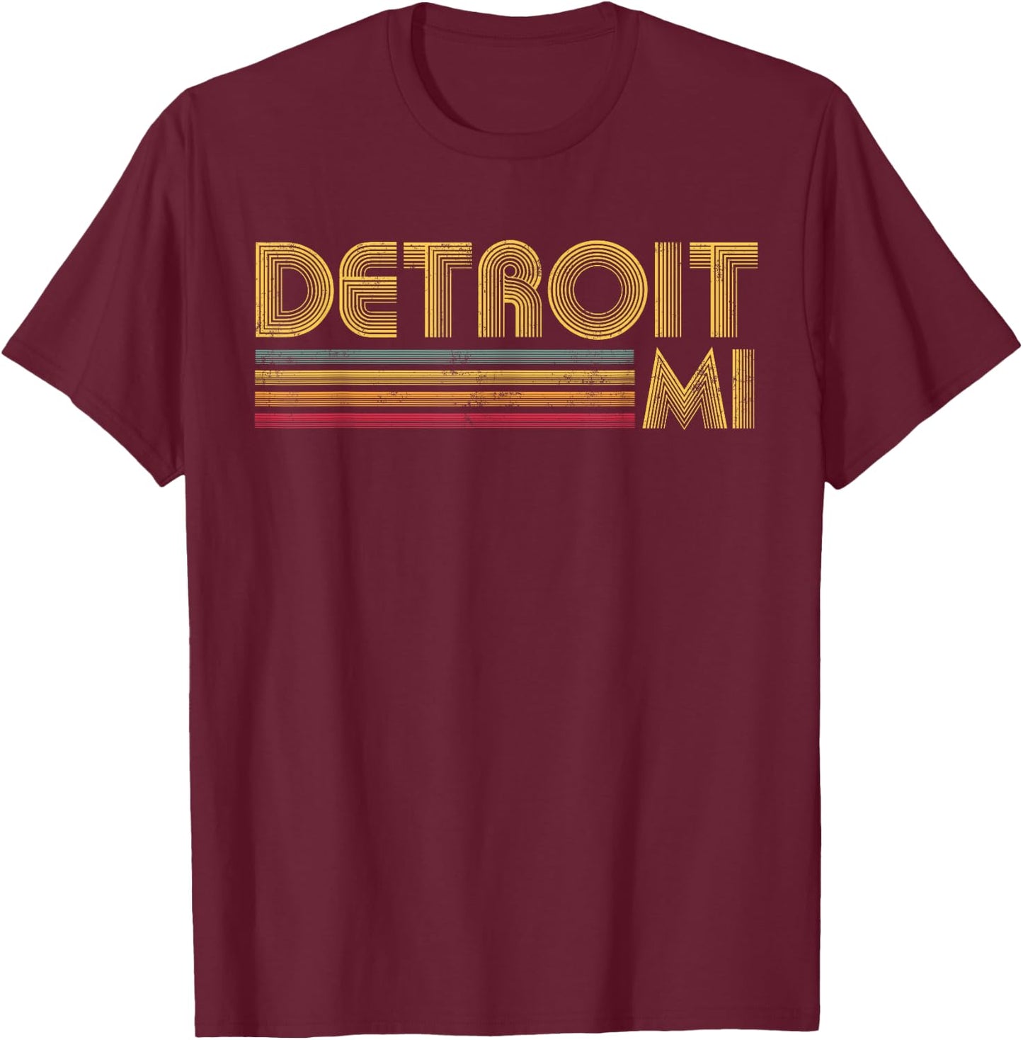 Detroit Michigan MI Retro Vintage 60's 70's 80's Gift T-Shirt - T-Shirt | Maroon