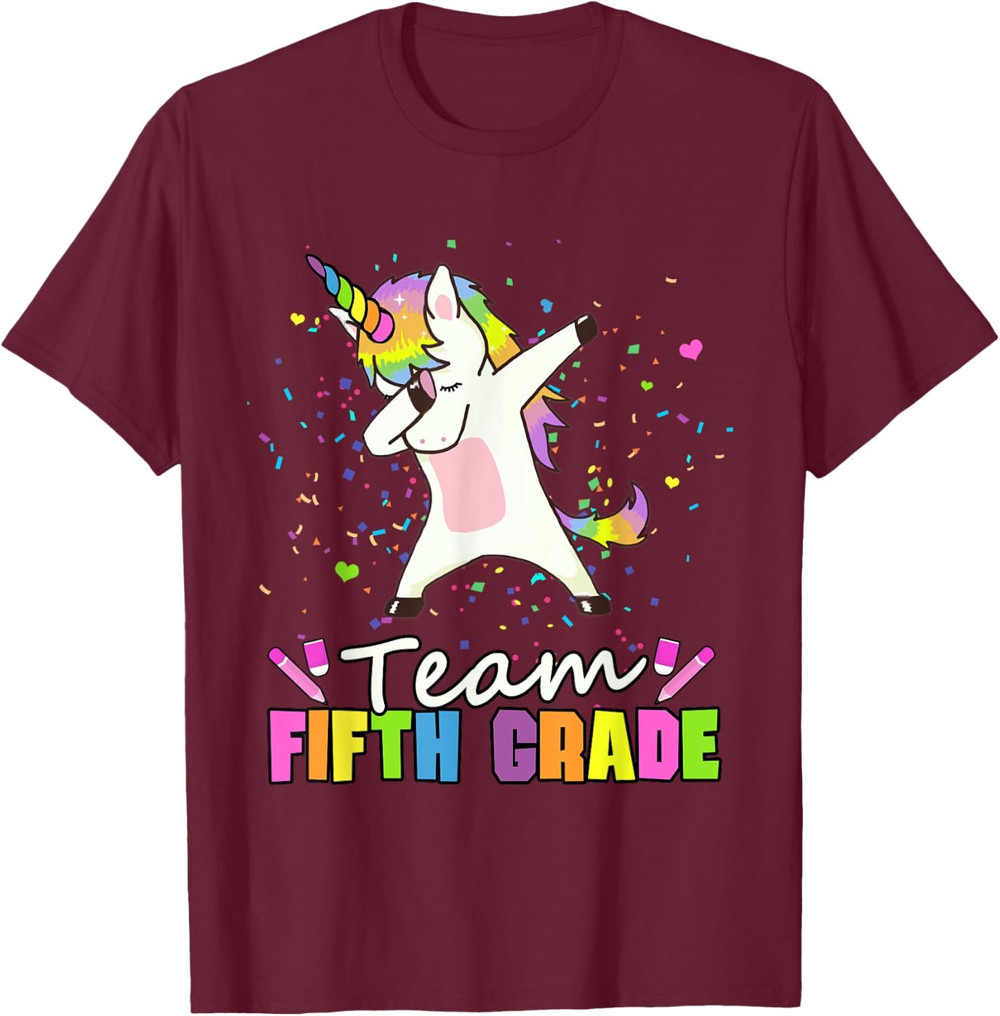 Unicorn Team 5th Grade - Fifth Grade Squad T-Shirt - T-Shirt | Maroon