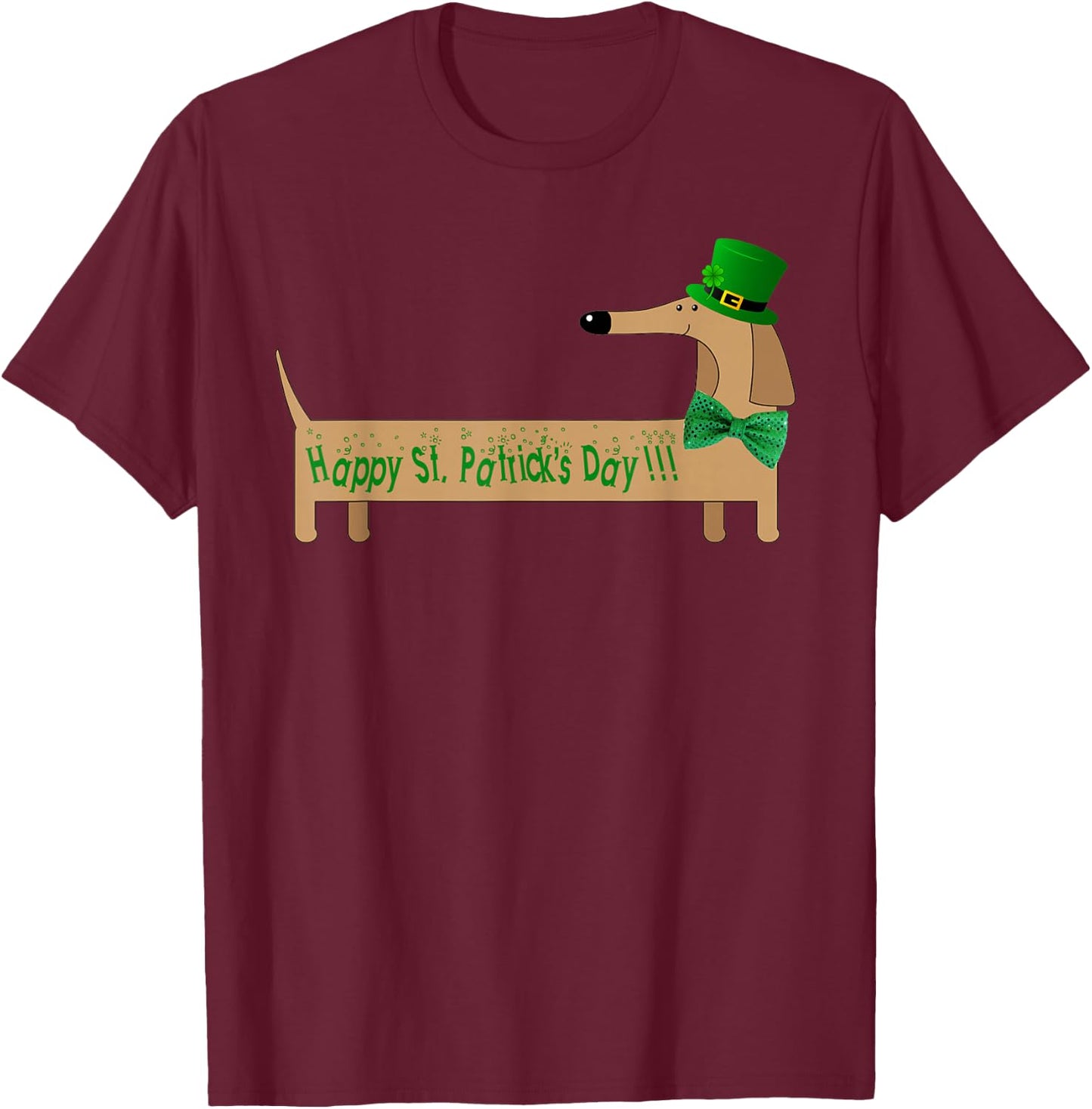 Cute Saint Patrick's Dachshund Doxie Wiener Dog Lover Men Women Kids T-Shirt - T-Shirt | Maroon