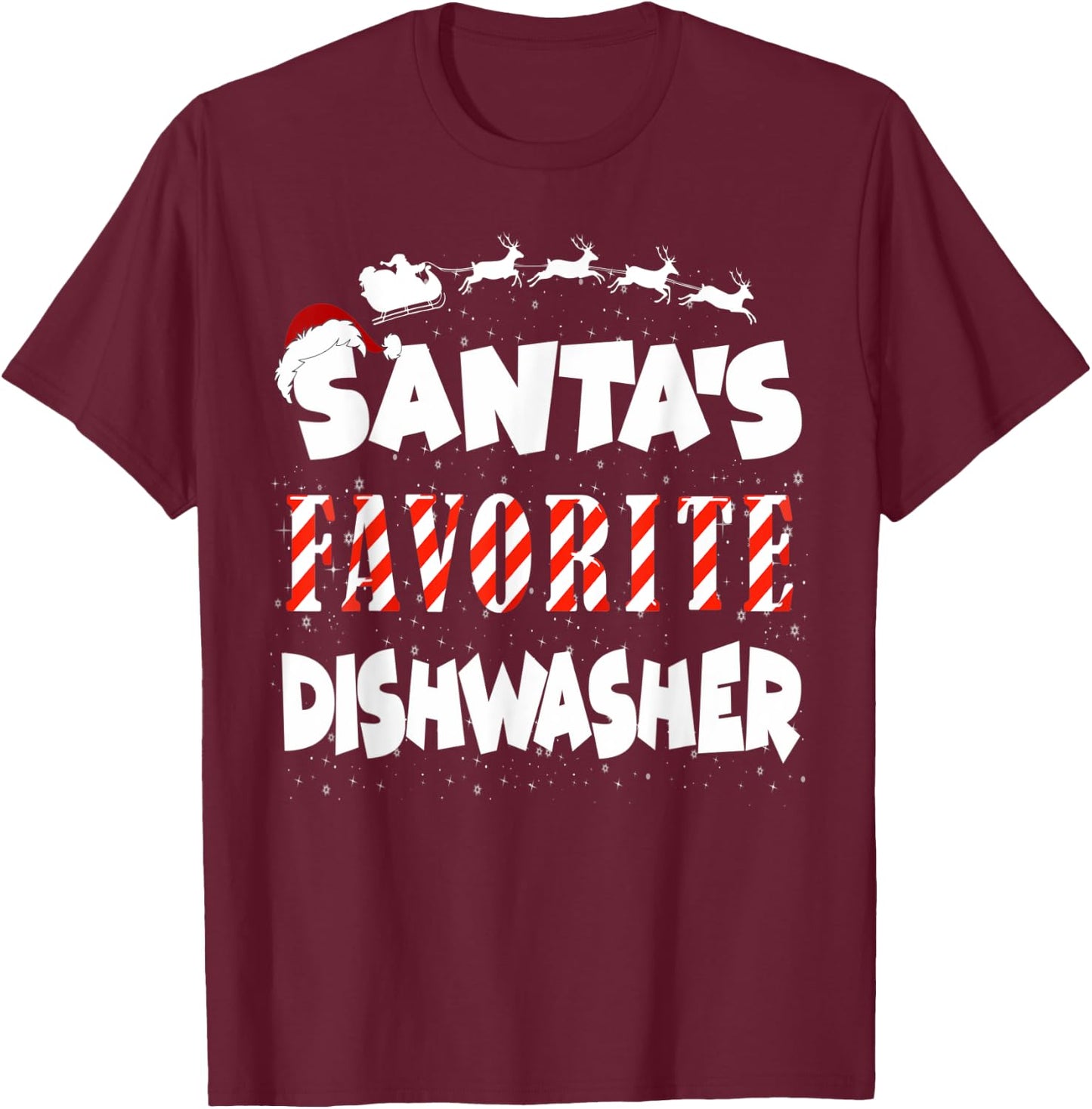 Santa's Favorite Dishwasher - Christmas T-Shirt - T-Shirt | Maroon
