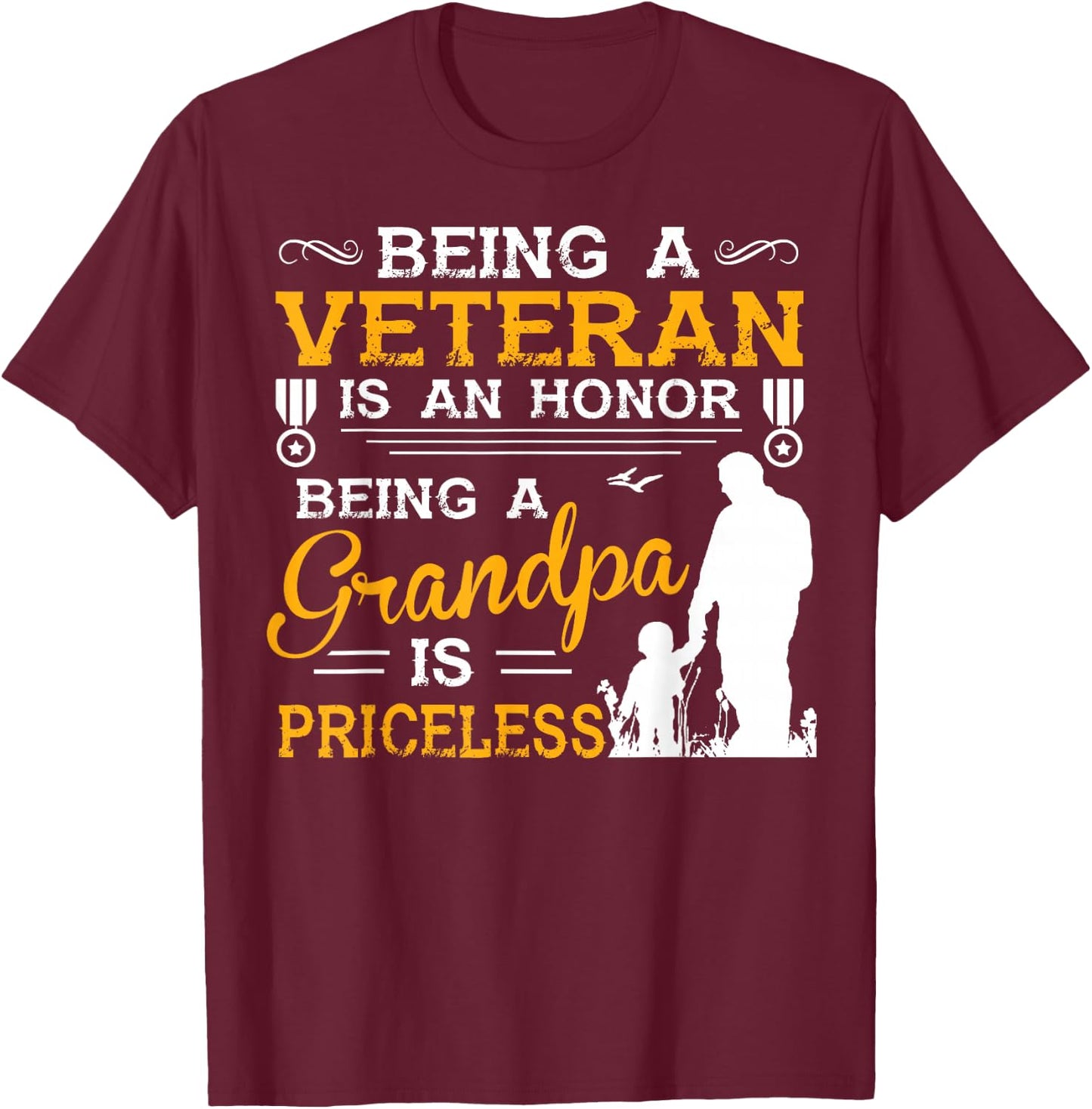 Veteran Grandpa Gift Grandfather T-Shirt - T-Shirt | Maroon