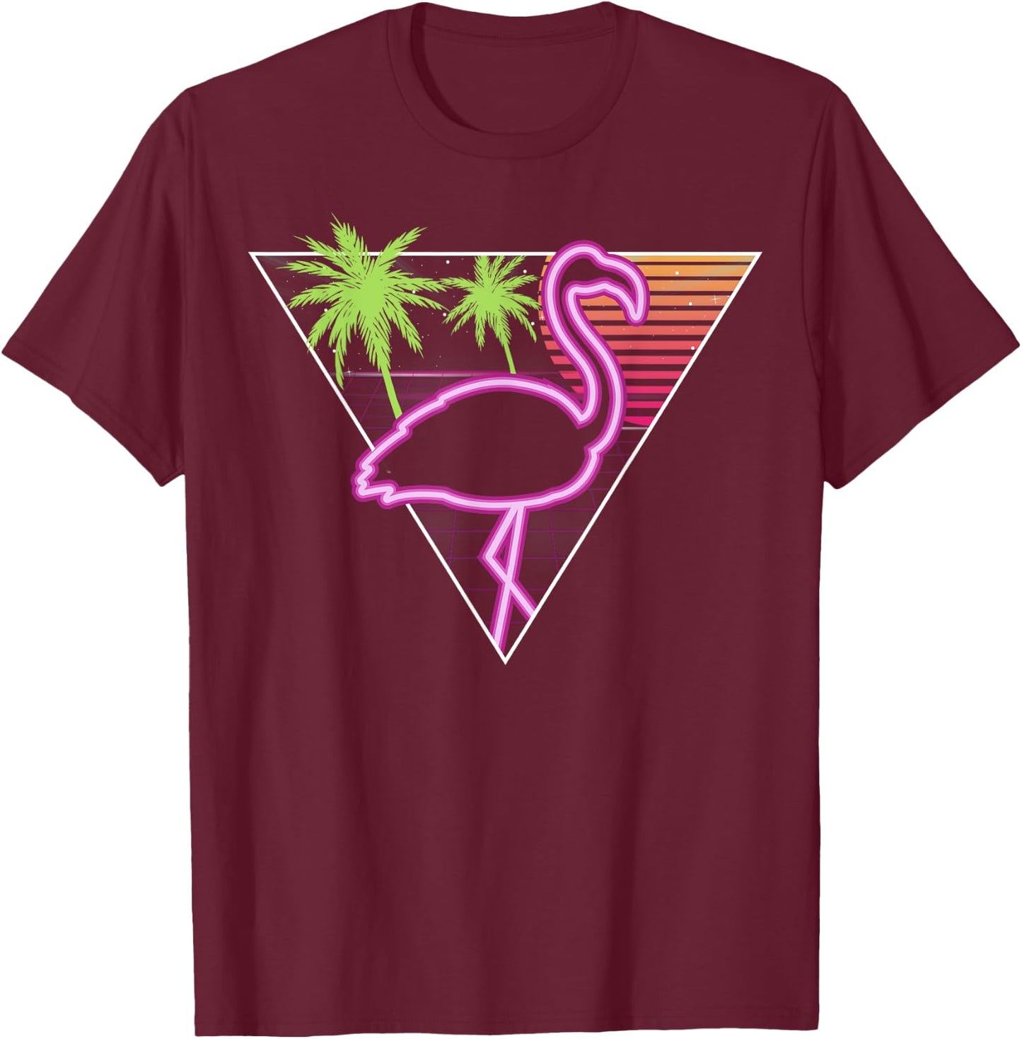 Vintage Pink Flamingo Retro Look Miami 1980s Gift T-Shirt - T-Shirt | Maroon